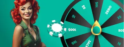 uma garota pin-up fica perto da roda da roleta